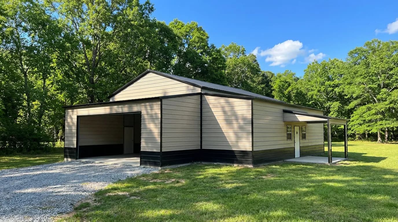 30'x45'x14' Custom Metal Building with 3 Lean-to(s) + Porch