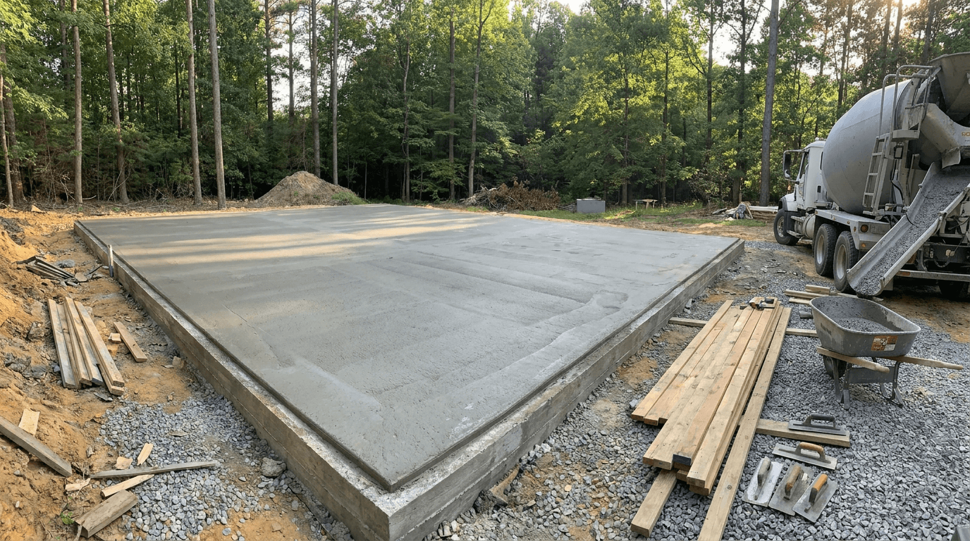 Warrior building base rail positioned on a concrete foundation