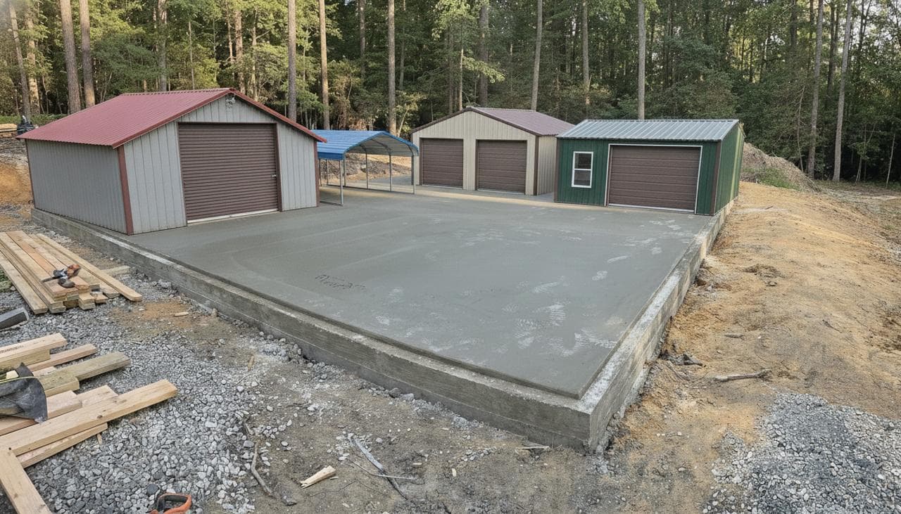 Example of Warrior building base rails extending beyond an undersized slab